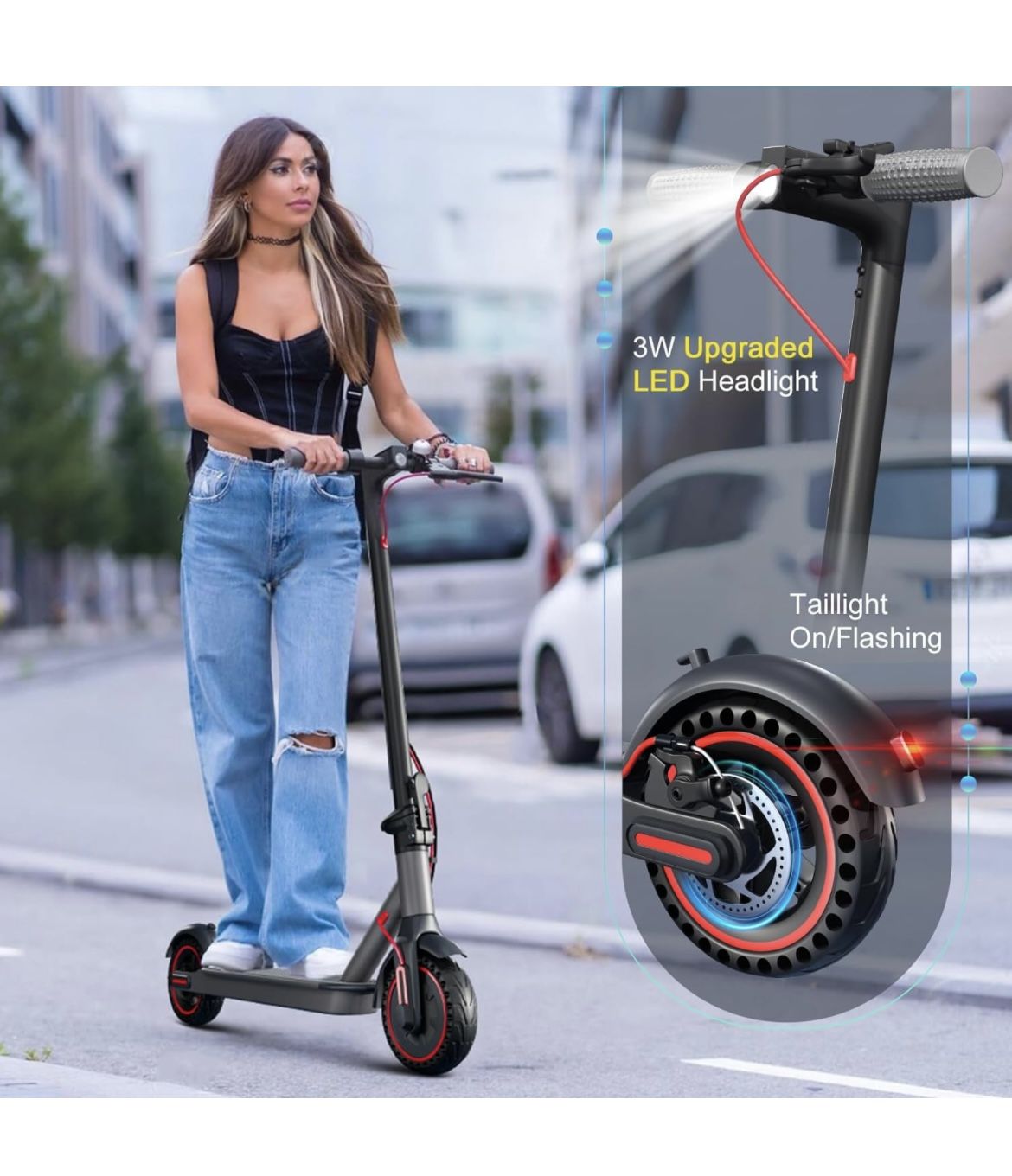 8.5" Solid Tires, Quadruple Shock Absorption, Up to 19 Miles Long-Range, 19 Mph Top Speed, Portable Folding Commuting Scooter for Adults, Double Braki