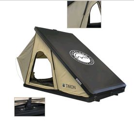 LD TMON 2 Person Clamshell Aluminum Hard Shell Roof Top Tent - Tan Body & Green Rainfly, Brand New