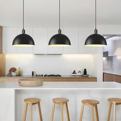 Modern Pendant Light Set - 3 Pack Black & Gold Kitchen Island Lights 