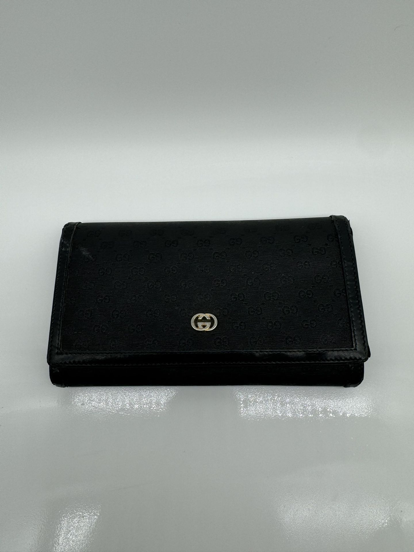 Authentic Gucci Black GG Canvas Monogram Leather Long Bi-fold Wallet