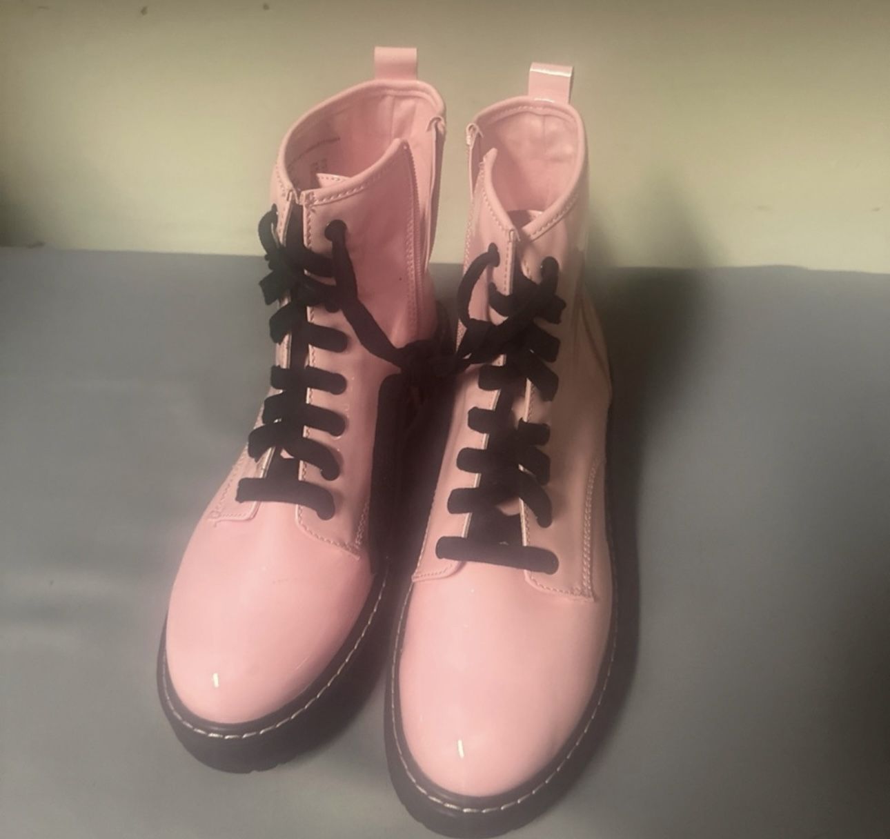Madden NYC Moto Lace Up Nappa Booties - Pink and Black - size 10