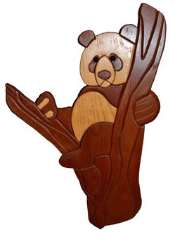 Panda Bear Wood Wall Art Handcrafted Hanging 21" x 13.5"