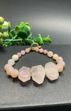 Irregular Natural Stone Open Bracelet Round Glass Beads Clasp Bracelet, pink