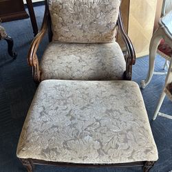 Wood Framed Oversized Chair W/ Ottoman