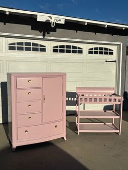 Pink Dresser and Baby Changing Table Set