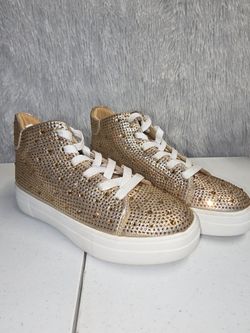 New Gold Rhinestone High-Top Sneakers Size 3