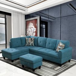 green flannelette sectional couch household living area ottoman collection furniture sales