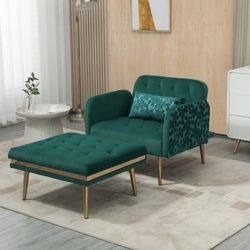 Green Velvet Single Sleeper Chair w/ Ottoman & Adjustable Back [NEW IN BOX] **Retails for $300