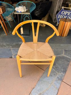 Wishbone Style Wood Chair with Woven Seat