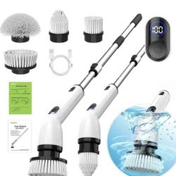 Electric Spin Scrubber Cordless | Adjustable Handle | 4 Brush Heads Bathroom Cleaner