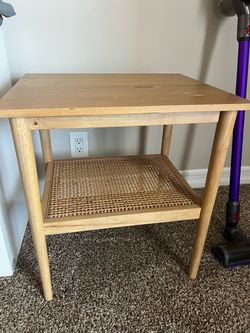 Wood Side Table with Cane Bottom Shelf