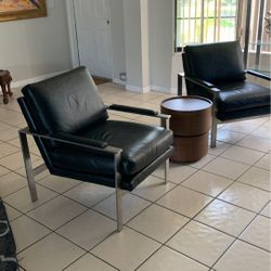 Milo Baughman leather chairs and shelves