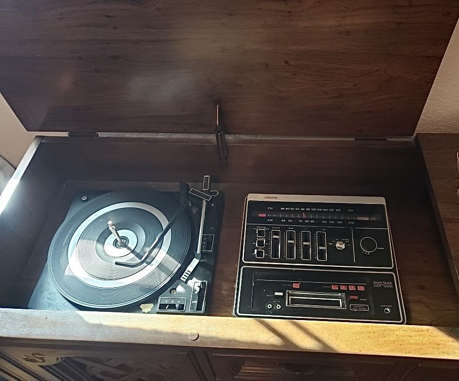 Mid Century Vintage Xenith Stereo Console Record Player, Radio, 8 Track