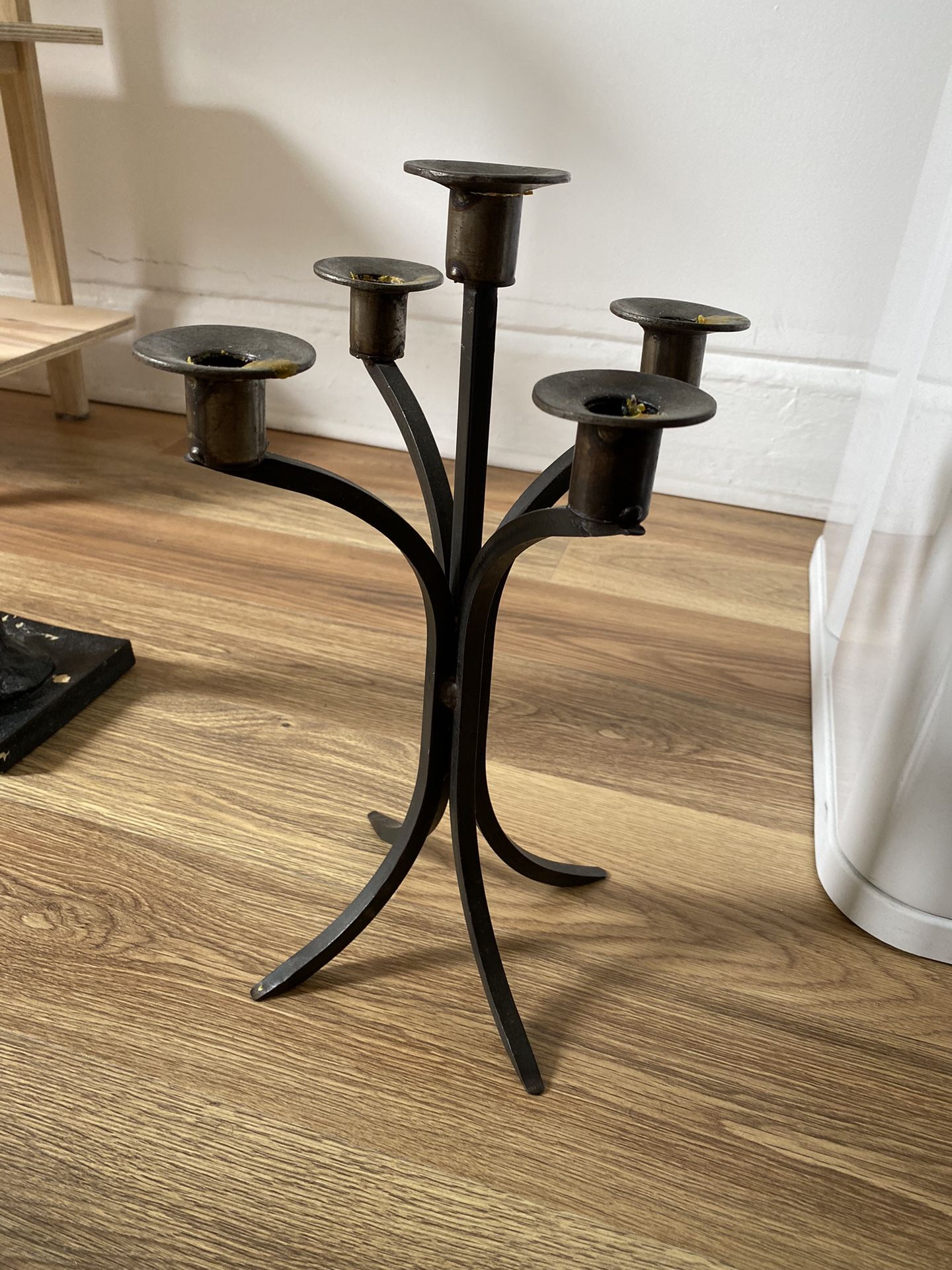 Black Hand Forged Iron Spanish Candelabra ~ Pillar or Ball Candle Floor Stand Primitive