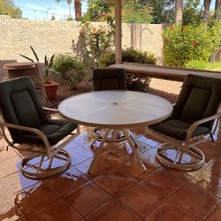 Outdoor Patio Dining Set - Glass Table & 3 Swivel Rocker Chairs