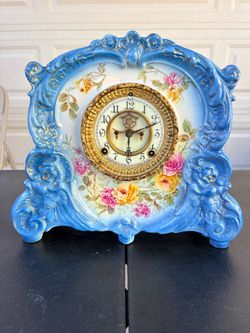 Antique Victorian Ansonia Porcelain Mantel Clock – Royal Bonn Germany