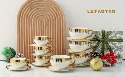 Elegant Gold-Trimmed Ceramic Coffee Cup