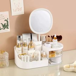 Makeup Organizer With LED Light Mirror