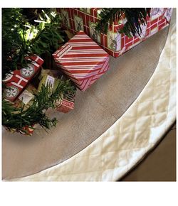 NEW Premium Burlap Tree Skirt for Christmas (48 Inch) + Zip Storage Bag - Large 48" Size fit All Trees - Plush Cross-Stitch Border - Pets & Kids Will