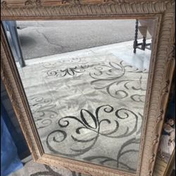 Beautiful Large Wood Carved Beveled Mirror. No Reason. Hangs Either Direction. Great Condition.