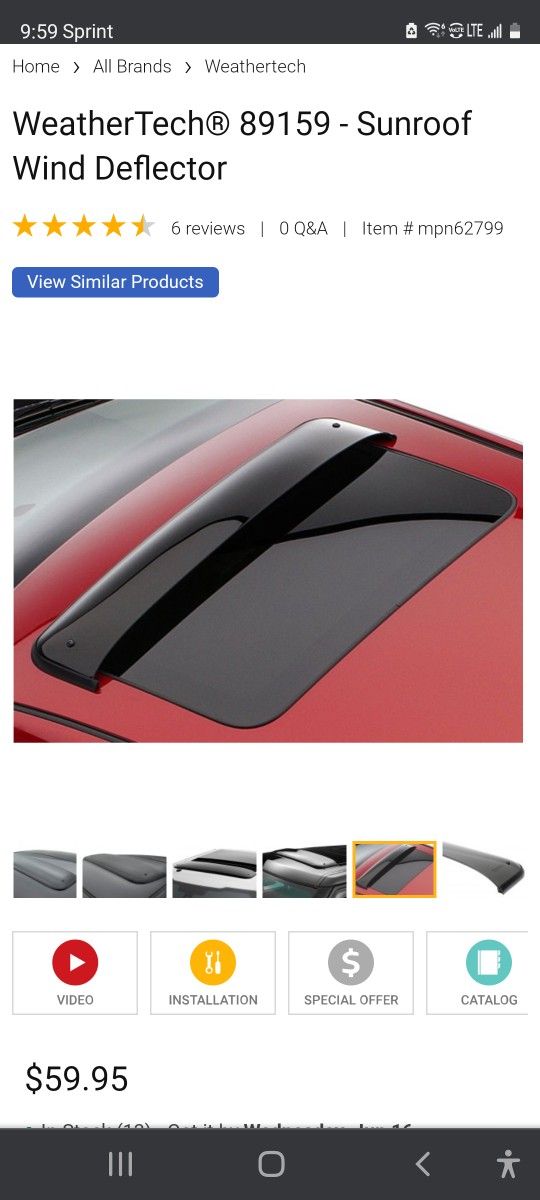 Weathertech 89159 Sunroof Wind Deflector