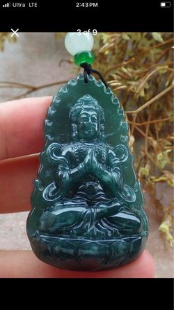 Certificate Jadeite Green Pendant Guanyin Kwan Yin guan yin praying Woman Buddha