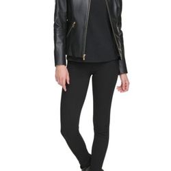 Carl Lagerfeld Women’s Black Leather Jacket Size Large