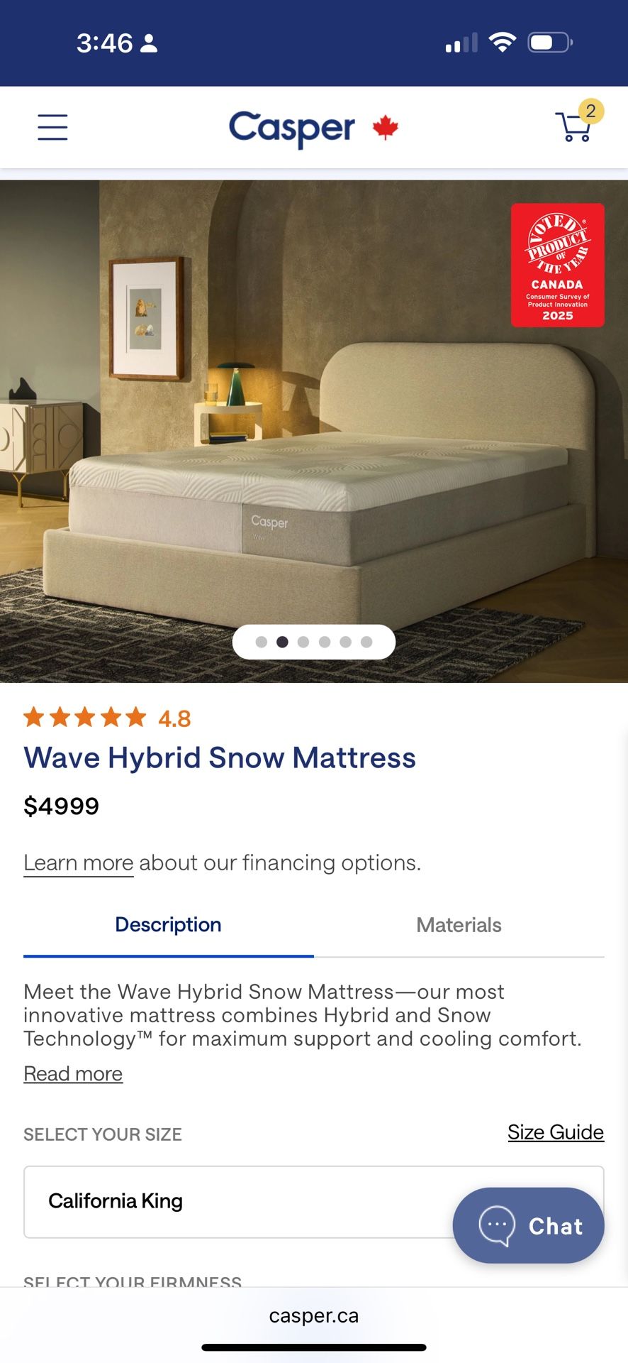 Casper Wave Hybrid Snow Mattress and Bed