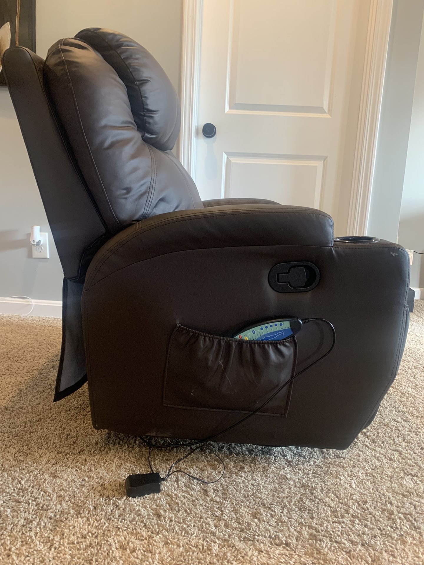 La-Z-Boy Heated Rocker Massage Recliner w/ 360° Swivel + Cup Holder, Side Pockets + Remote Control — Brown — Great Condition