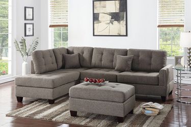 3 Piece Reversible Sectional Sofa With Chaise F6504 With Ottoman