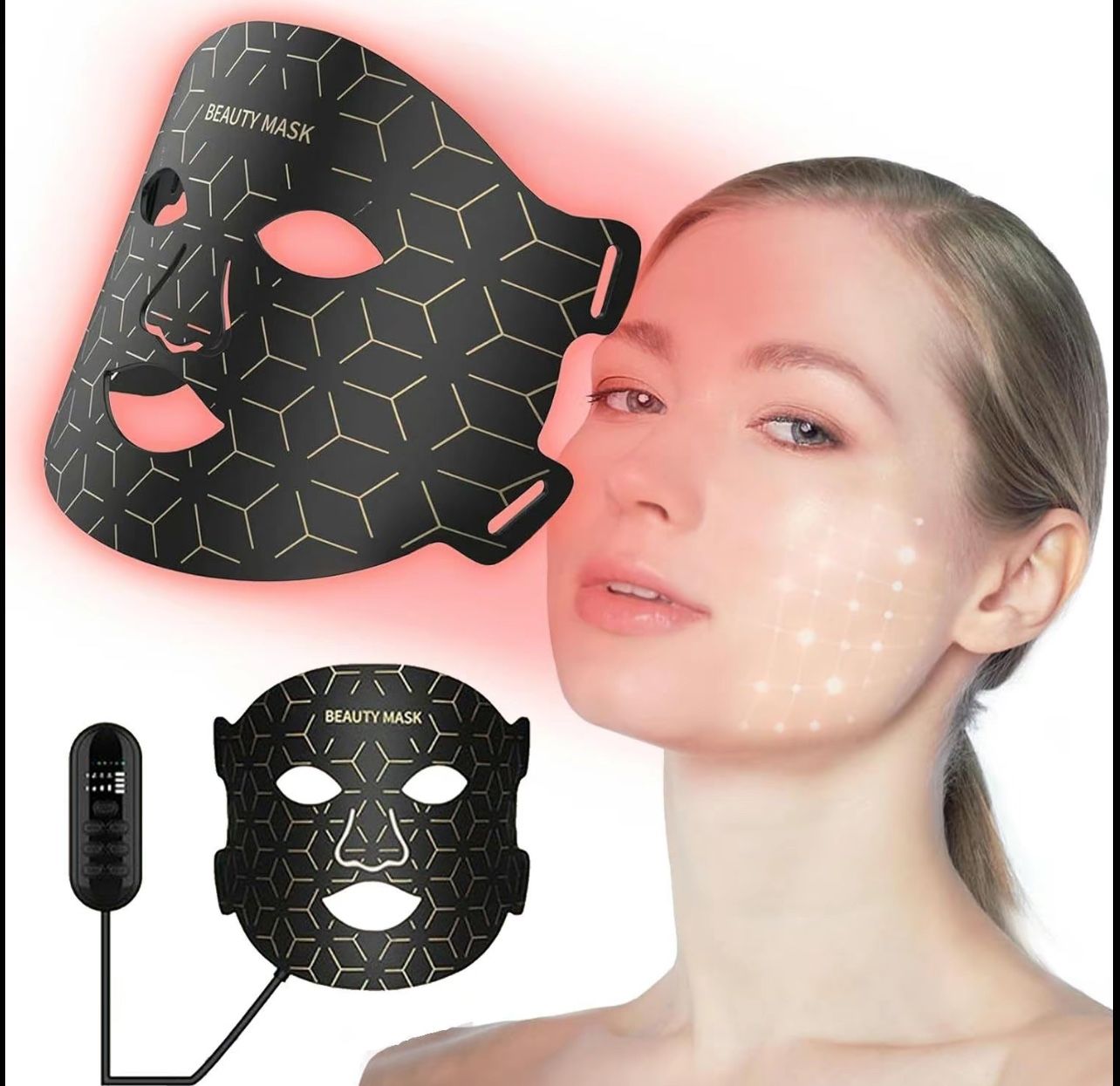 Red Light Therapy Mask for Face, 7-1 Colors LED Facial Skin Care Mask At Home, Black