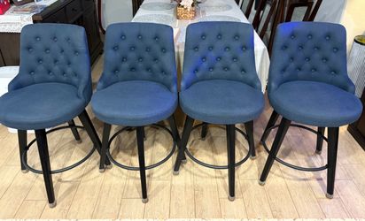 Counter Height Bar Stools Swivel Barstools SET OF 4, Fabric Blue