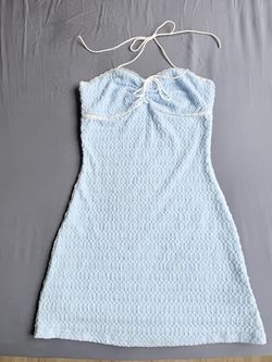 Light Blue Textured Halter Mini Dress