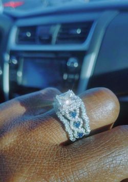 Sterling Silver Moissanite Blue Sapphire Wedding Set