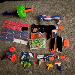 Nerf lot- blasters, darts, and attachments