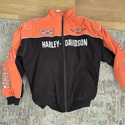 Vintage Harley Davidson Men's Orange and Black Jacket XXL 