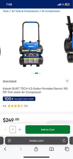 Kobalt Quiet Tech 4.3-Gallon Twin Stack Air Compressor