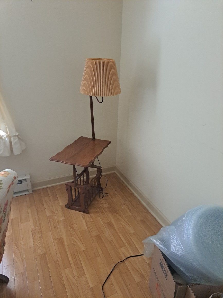 Antique Lamp With Table And Magazine Rack