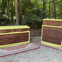 Vintage Mid Century Modern Basset Bedroom Set Chest Dresser Retro Green