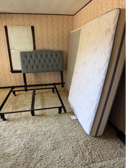 Full Size Upholstered Bed Frame with Tufted Headboard + Mattress