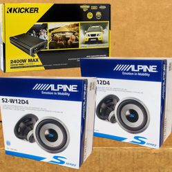 Kicker Power Amplifier Mono Subwoofer System Alpine S Series 12" Dual Voice Coil Subwoofers 3600 Watts Package 🚨 Payment Options Available 🚨