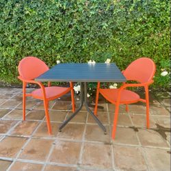 Crate & Barrel flip top cafe table + chairs