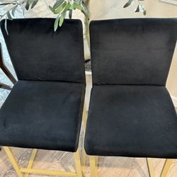 2 Black velvet bar stools chairs counter height