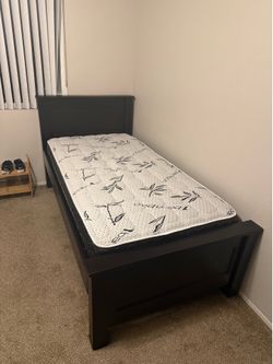 Lightly Used Twin XL Mattress and Wooden Bed Frame