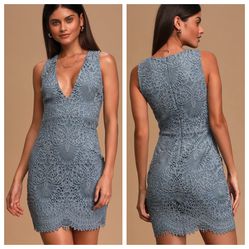 NEW Lulus Truly Beloved Blue Lace Sleeveless Bodycon Dress Women's Small