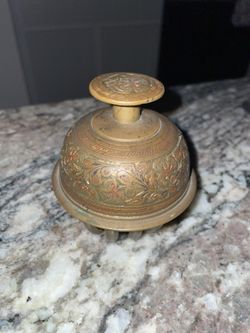 Antique Elephant, Bell With Colored Engraving In The Bell