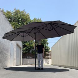 (New) $95 Large 15 FT Double Sided Umbrella Outdoor Patio, Red or Tan color (Weight base not included)