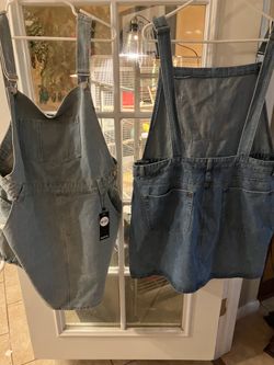 Light blue and dark blue  denim overall dress