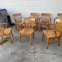 Antique Bankers Oak Chairs Set Of 7