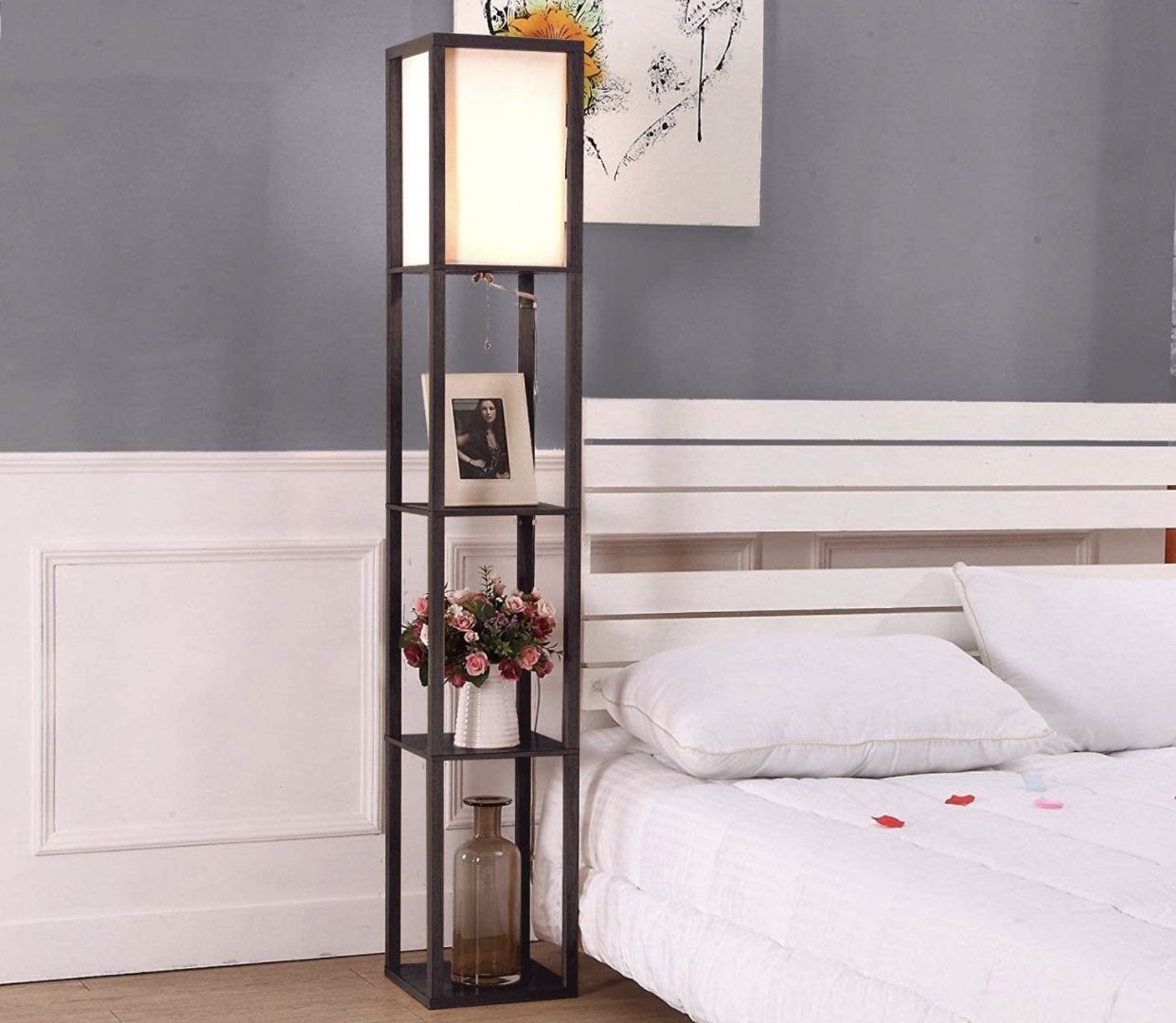 3-in-1 Shelf Floor Lamp, 3-Tiered LED Shelf Floor Lamp, Shelf & Storage & LED Floor Lamp Combination, Modern Standing Light for Living Room, Bedroom